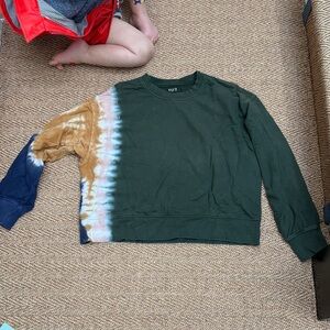 WoMen's Tie-Dye Crewneck Sweater in Forest Green & Mustard